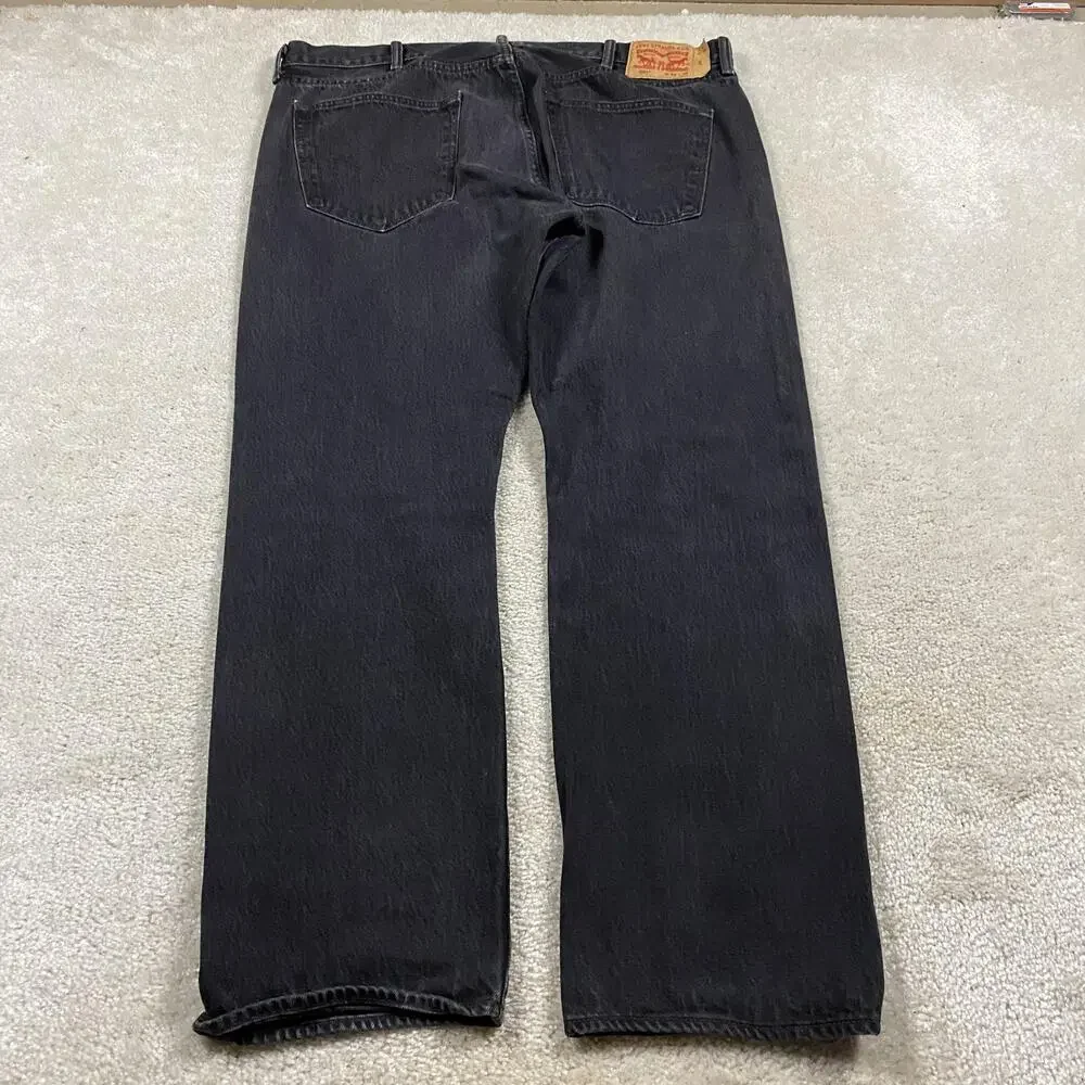 Levis 501 Jeans Mens 42x32 Black Button Fly Straight Leg Charcoal Denim Basics